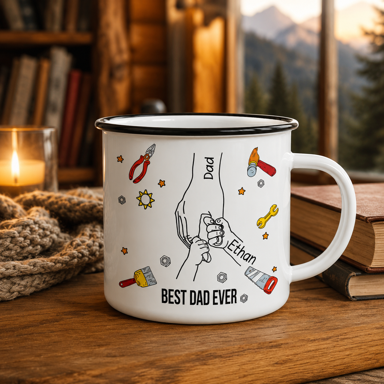 Personalized Best Dad Camp Mug 12oz, Custom Dad Enamel Cup, Gift For Dad TOM99