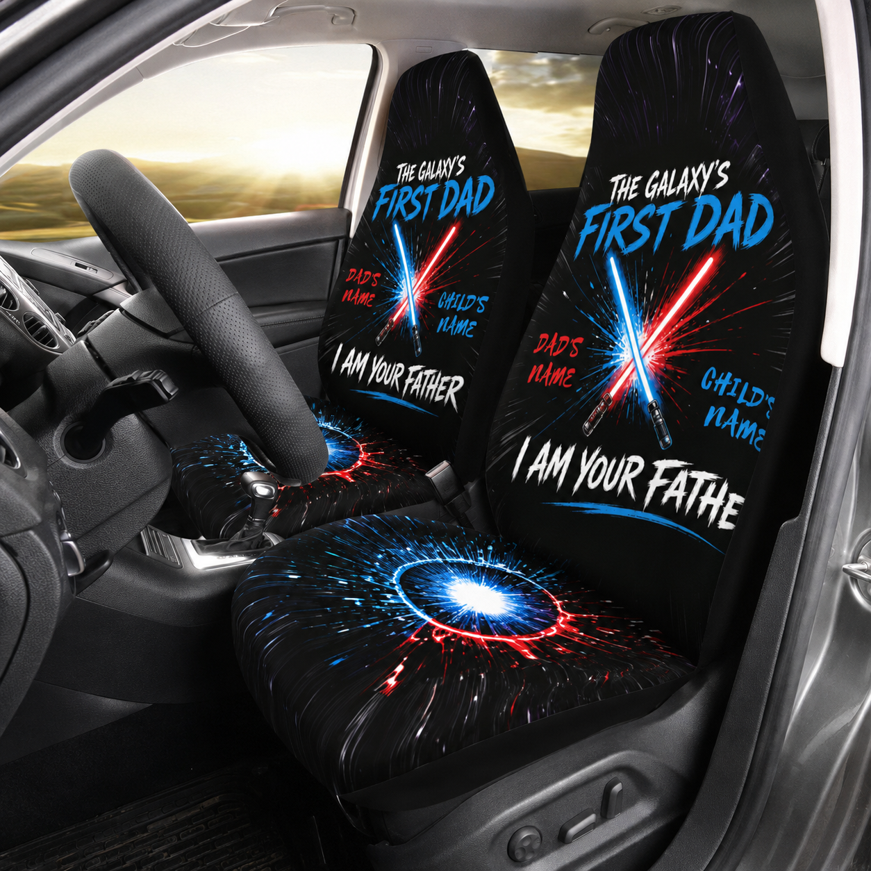 Personalized First Dad Portrait Car Seat Cover, Custom Dad Seat Protector, Gift For Dad TOM99