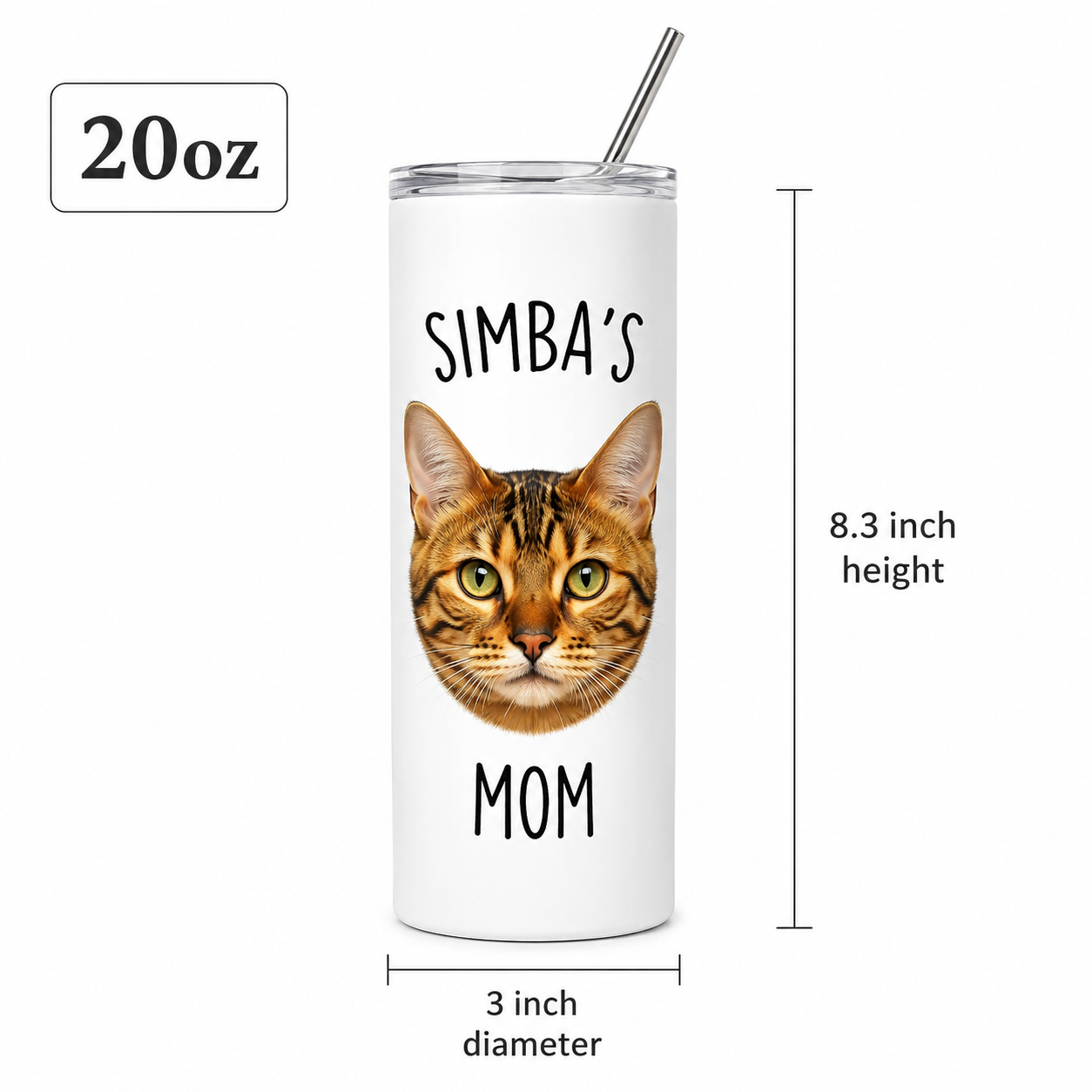 Personalized Photo Cat Mom 20oz Skinny Tumbler – Custom Cat Photo Skinny Tumbler for Woman and Cat Owners TOM99
