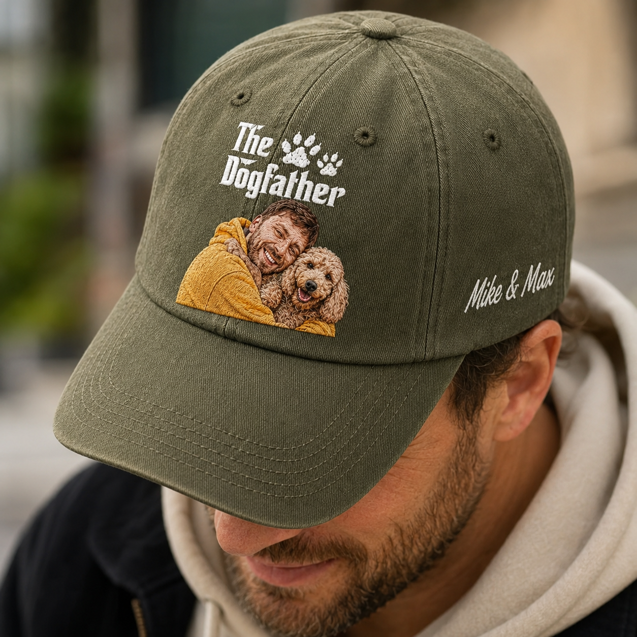 Personalized Photo DogFather Face Hat, Custom Pet Photo Embroidered Cap, Gift For Dog Lovers Pa99