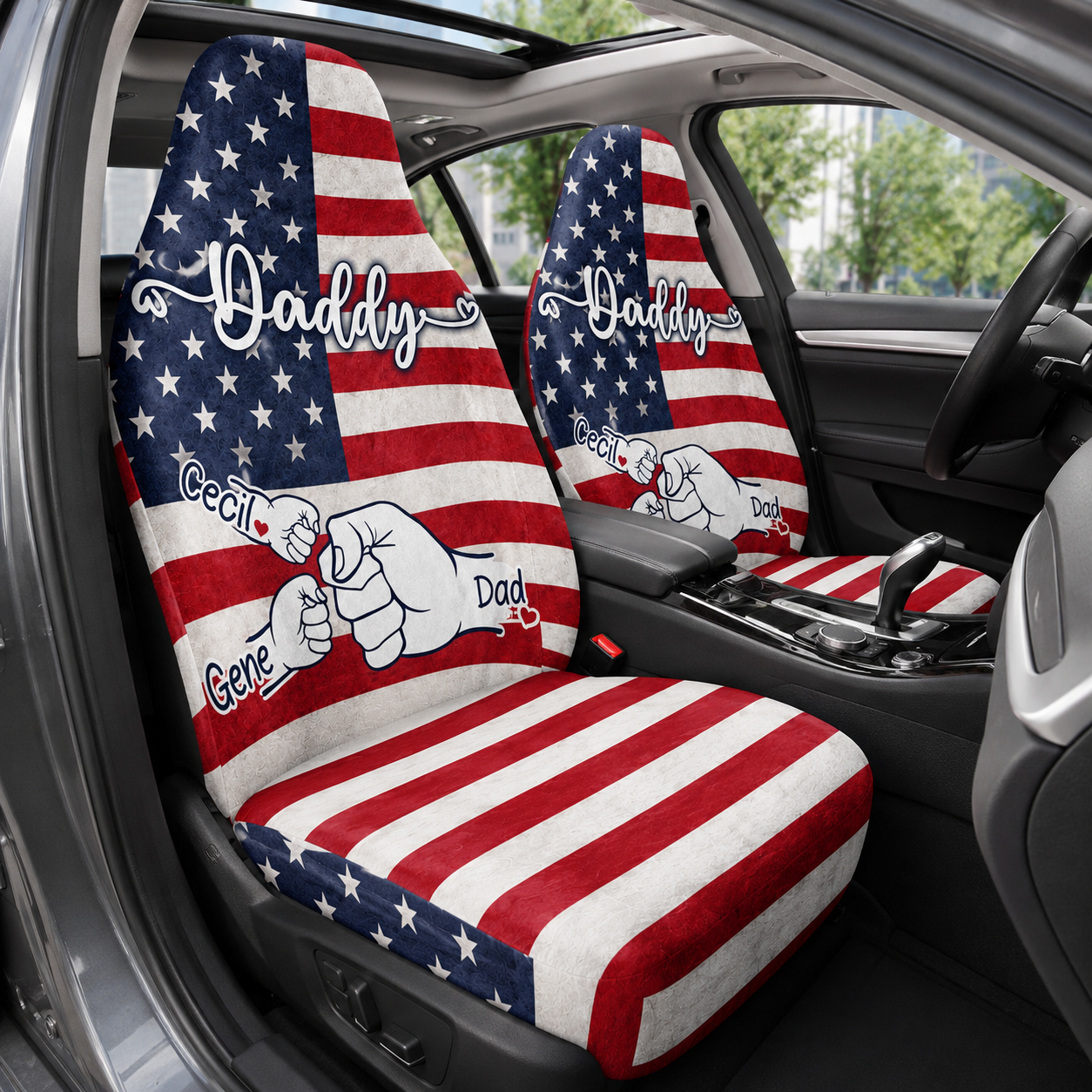 Personalized Daddy Portrait Car Seat Cover, Custom Dad Seat Protector, Gift For Dad TOM99