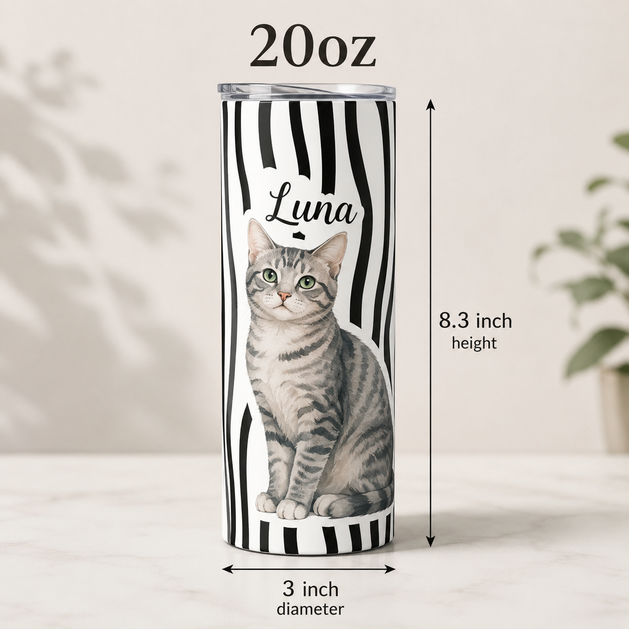 Personalized Photo Luna Cat Mom 20oz Skinny Tumbler – Custom Cat Photo Skinny Tumbler for Woman and Cat Owners TOM99