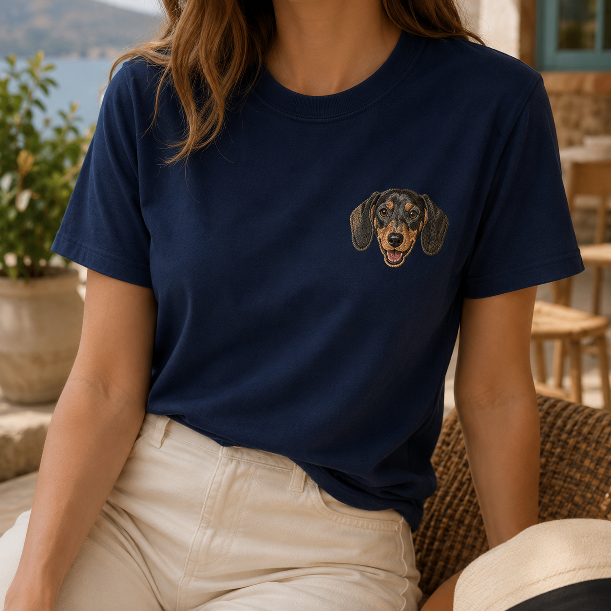 Custom Photo Dog Embroidered Shirt, Personalized Pet Portrait T-Shirt, Gift For Dog Mom THUC99
