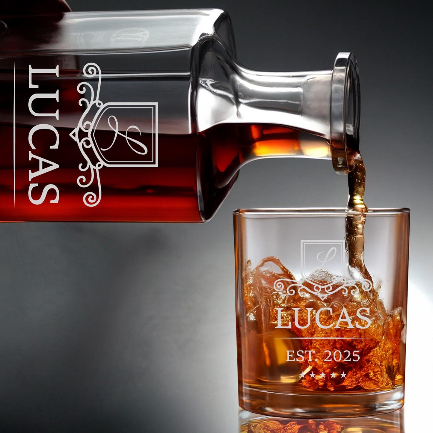 Custom Name And Year Whiskey Glass And Decanter Set