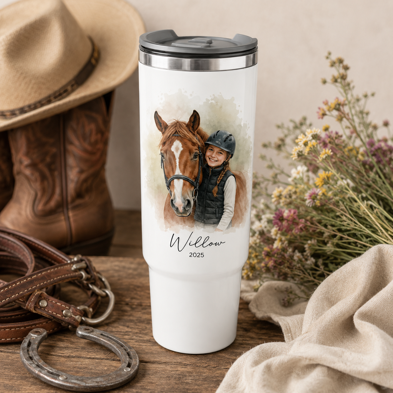 Custom Photo Baby Girl & Horse 30oz Tumbler | Gift For Horse Lovers | Pet Lover Gifts TOM99