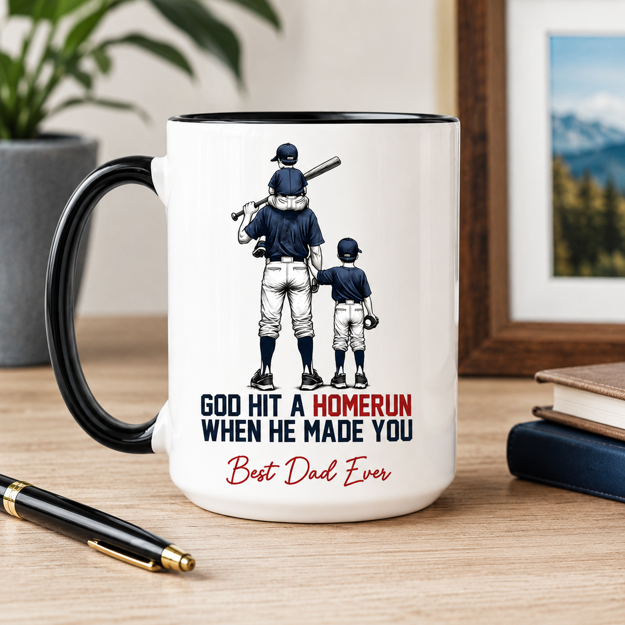 Custom Photo Dad Baseball Mug, Personalized Mug Mug For Husband Dad Grandfather TOM99