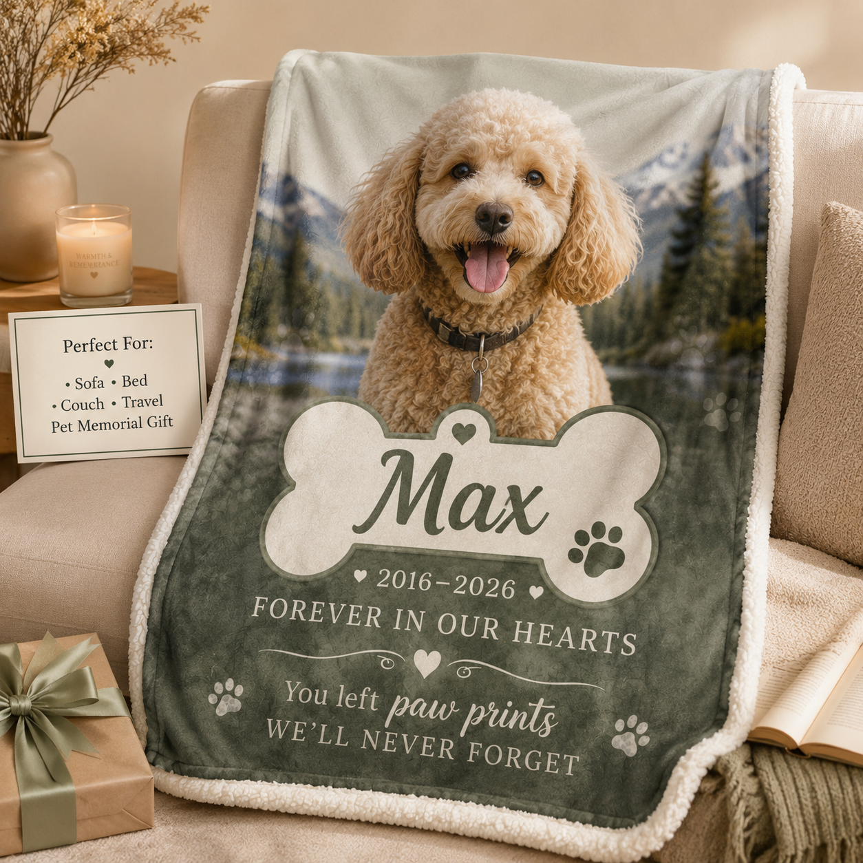 Custom Photo Dog Memorial Forever In Our Hearts Blanket | Personalized Dog Lovers Gifts | Gift For Dog Lovers TOM99