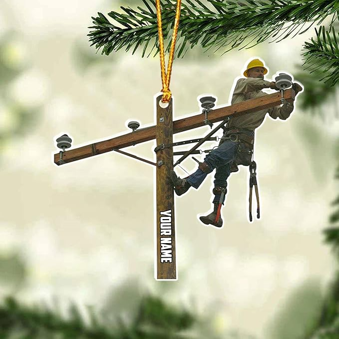Custom Name Lineman Style 3 Christmas Ornament