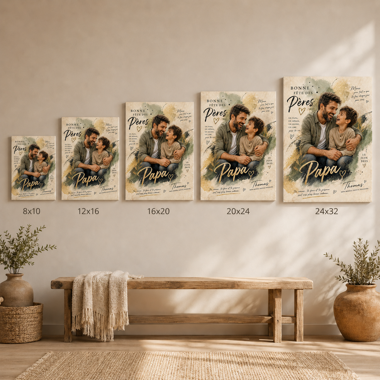 Custom Photo Papa and Son Canvas Wall Art - Custom Gift For Dad TOM99
