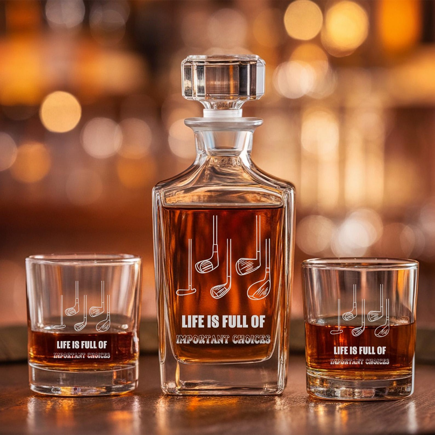 Funny Golf Life Is Full Of Important Choices Decanter With Glass | Engraved Gift For Retirement