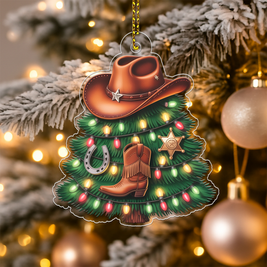 2D Acrylic Ornament Personalized Cowboy Christmas Tree Acrylic Ornament Christmas Gift