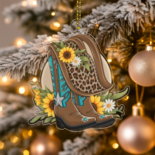 Custom Name Cowboy Boots And Hat Acrylic Ornament Christmas Gift