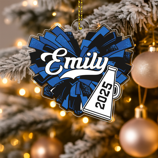 Custom Name Cheerleader Pom Poms Girl Acrylic Ornament Christmas Gift