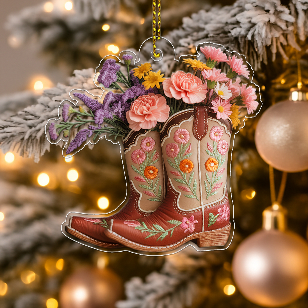 Flower Cowgirl Boots Acrylic Ornament Christmas Gift