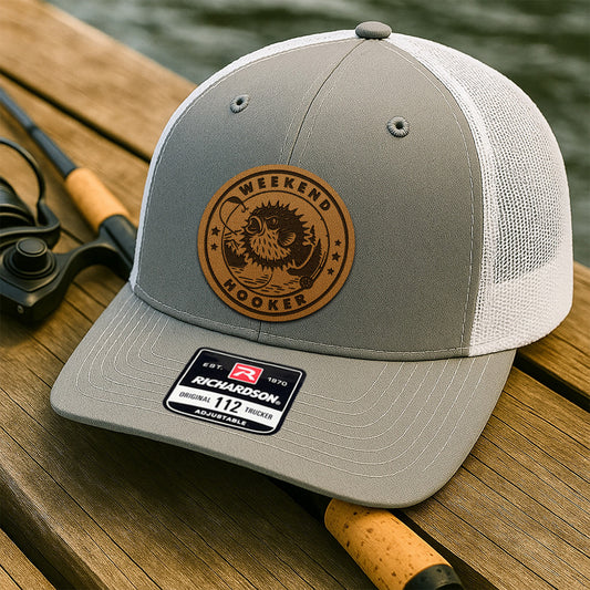 Personalized Fishing Dad Hat – Custom Leather Patch Cap – Top Gift for Retired Fishermen THUC99MF02