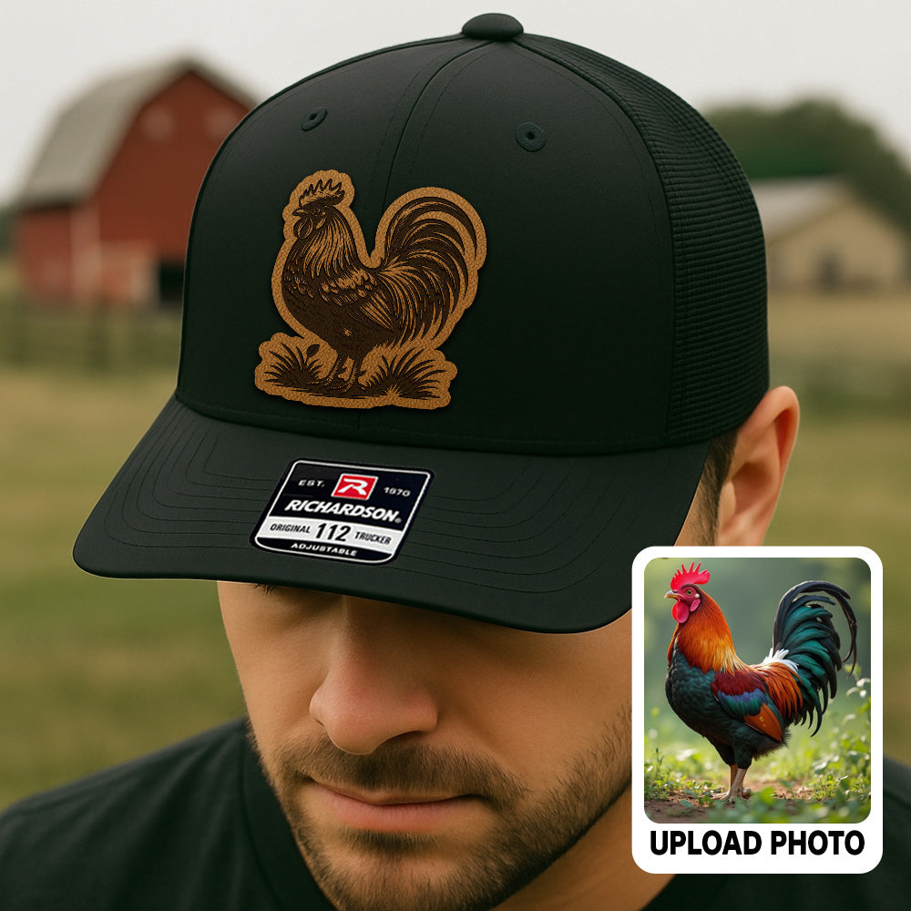Personalized Chicken Photo Leather Patch Hat | Custom Farm Trucker Hat | Gift For Farm Lover THUC99