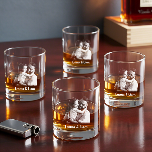 Engraved Custom Photo Fathers Day Gift, Custom Dad Whiskey Glass, Portrait from Photo Glass Gift from Kids