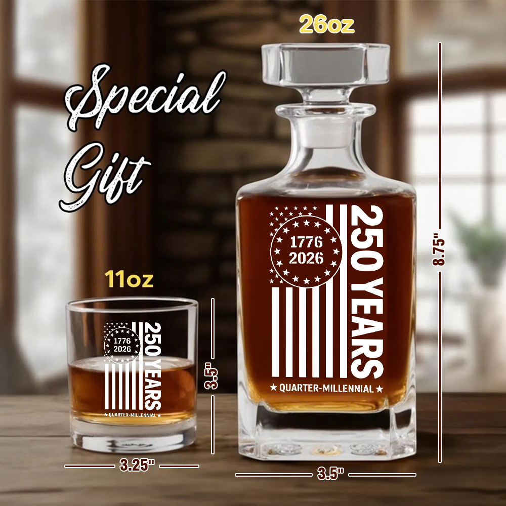 Personalized USA 250th Anniversary Whiskey Decanter Set 1776–2026 THUC99