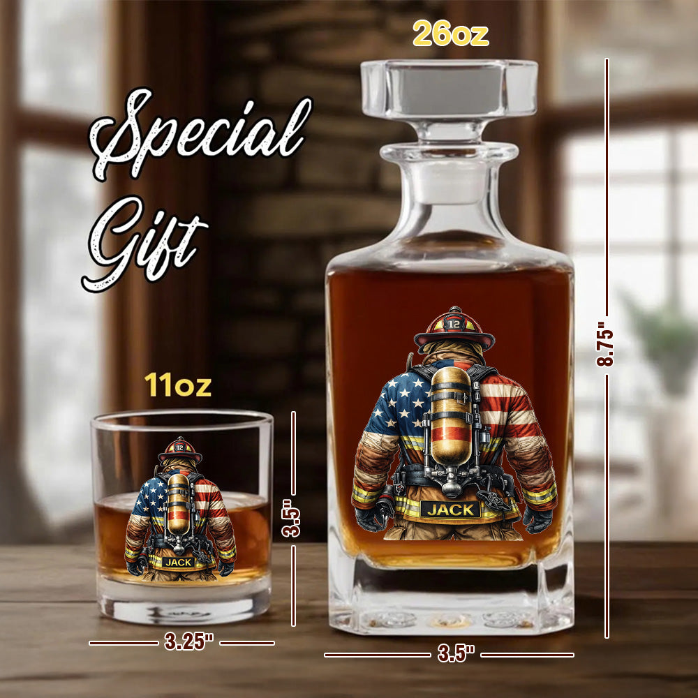 Firefighter Personalized Whiskey Decanter Set, Custom Name Glass Gift