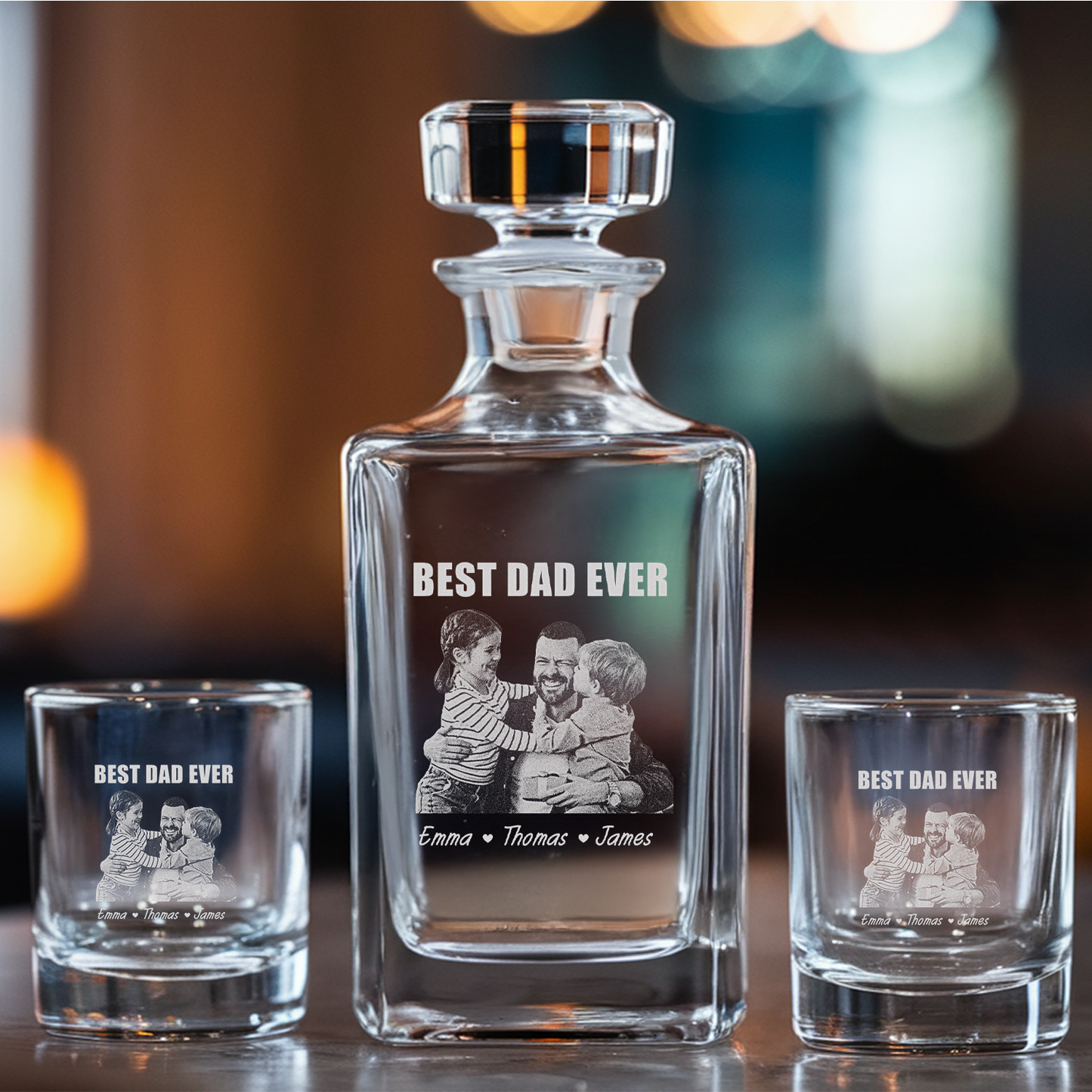 Personalized Whiskey Decanter with Photo, Engraved Bourbon Bottle, Custom Father's Day Gift for Dad, Best Dad Ever