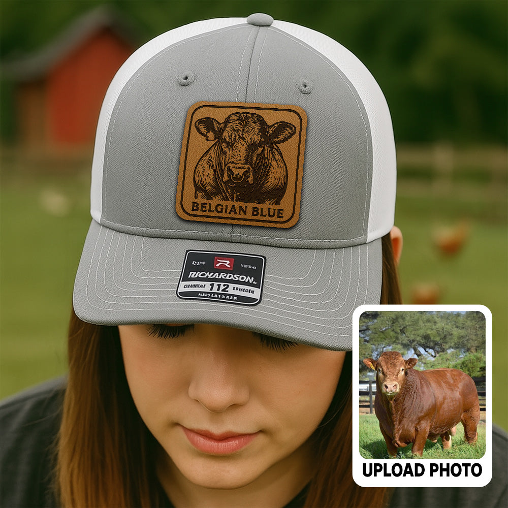 Personalized Cow Photo Leather Patch Hat | Custom Farm Photo Trucker Hat | Farm Leather Patch Hat THUC99