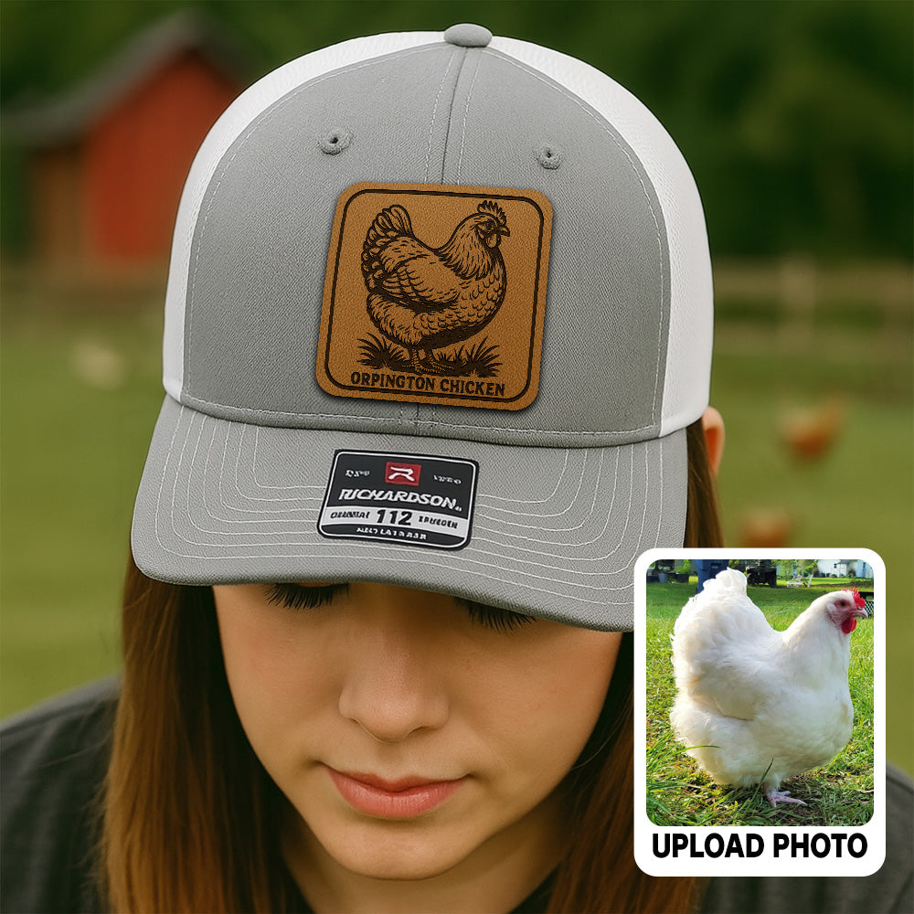 Personalized Chicken Photo Leather Patch Hat | Custom Farm Trucker Hat | Gift For Farm Lover THUC99