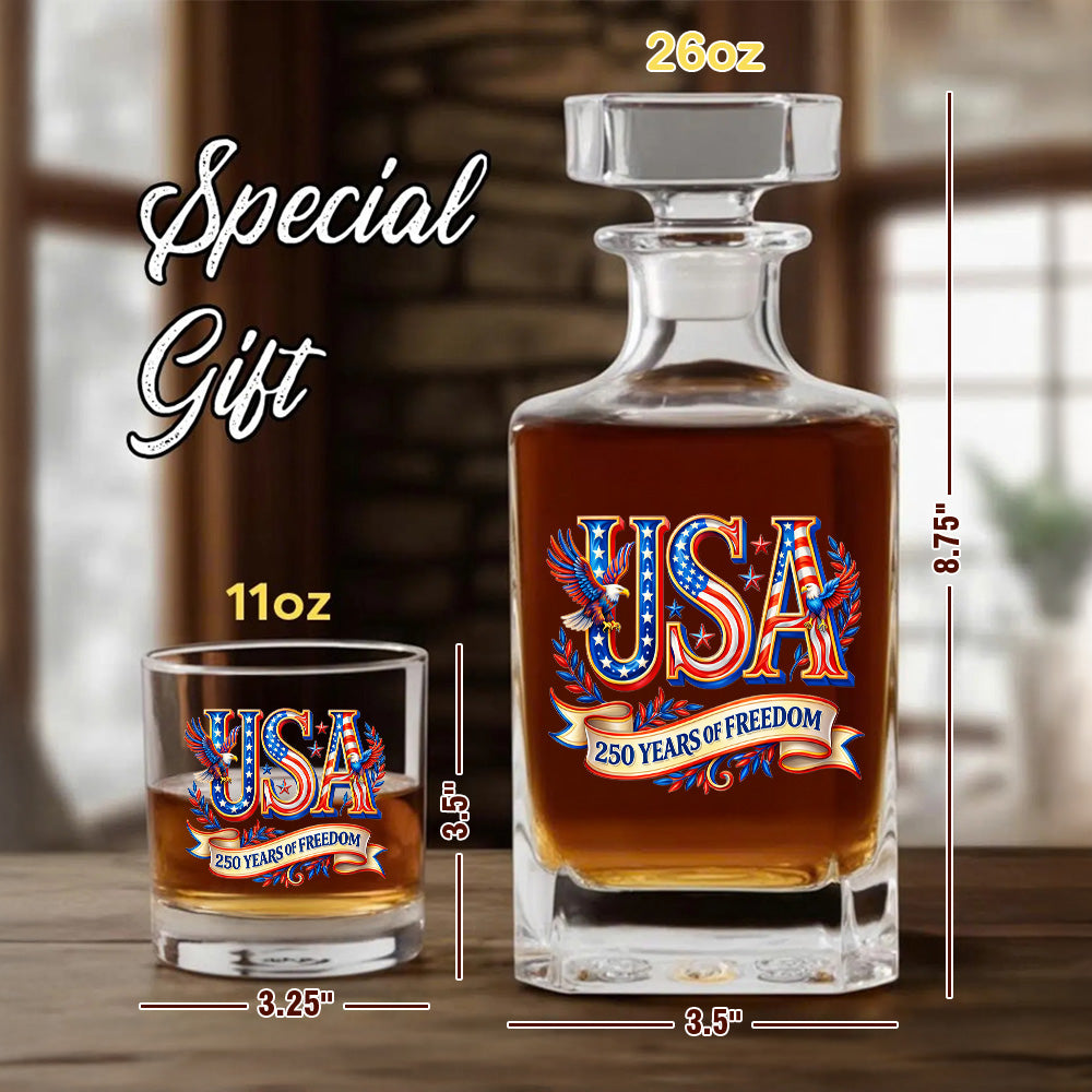 250 Years America Whiskey Decanter Set 1776-2026 Patriotic American Gift for Dad, Veteran, Independence Day THUC99