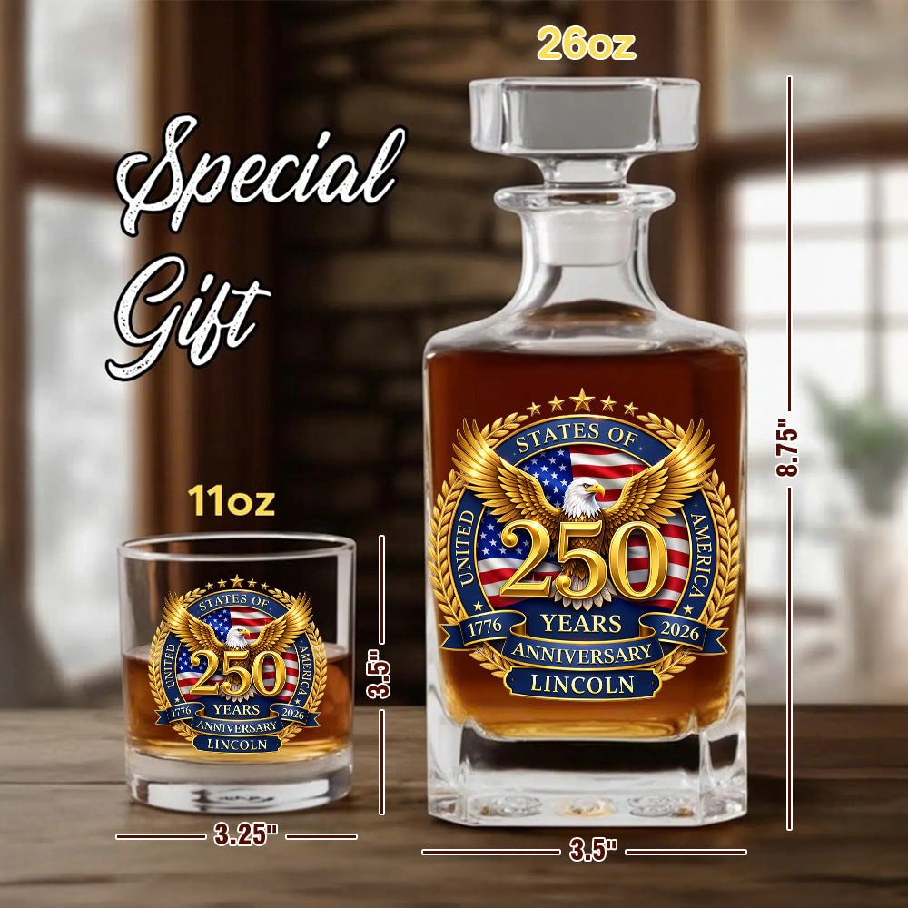 Custom Name 250 Years USA Whiskey Decanter Set, Patriotic Gift THUC99