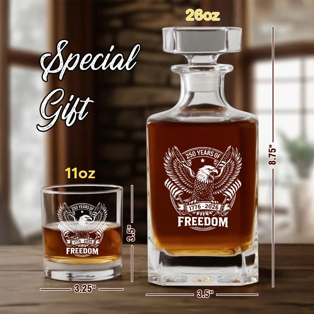 Eagle Freedom Engraved Whiskey Decanter Set, Patriotic Bald Eagle Bourbon Gift THUC99