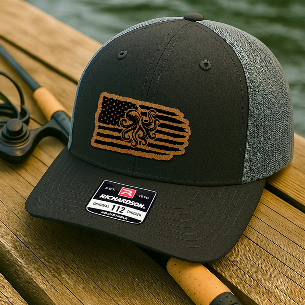 Personalized Fishing American Flag Hat – Custom Leather Patch Hat Gift For Fishman THUC99MF03