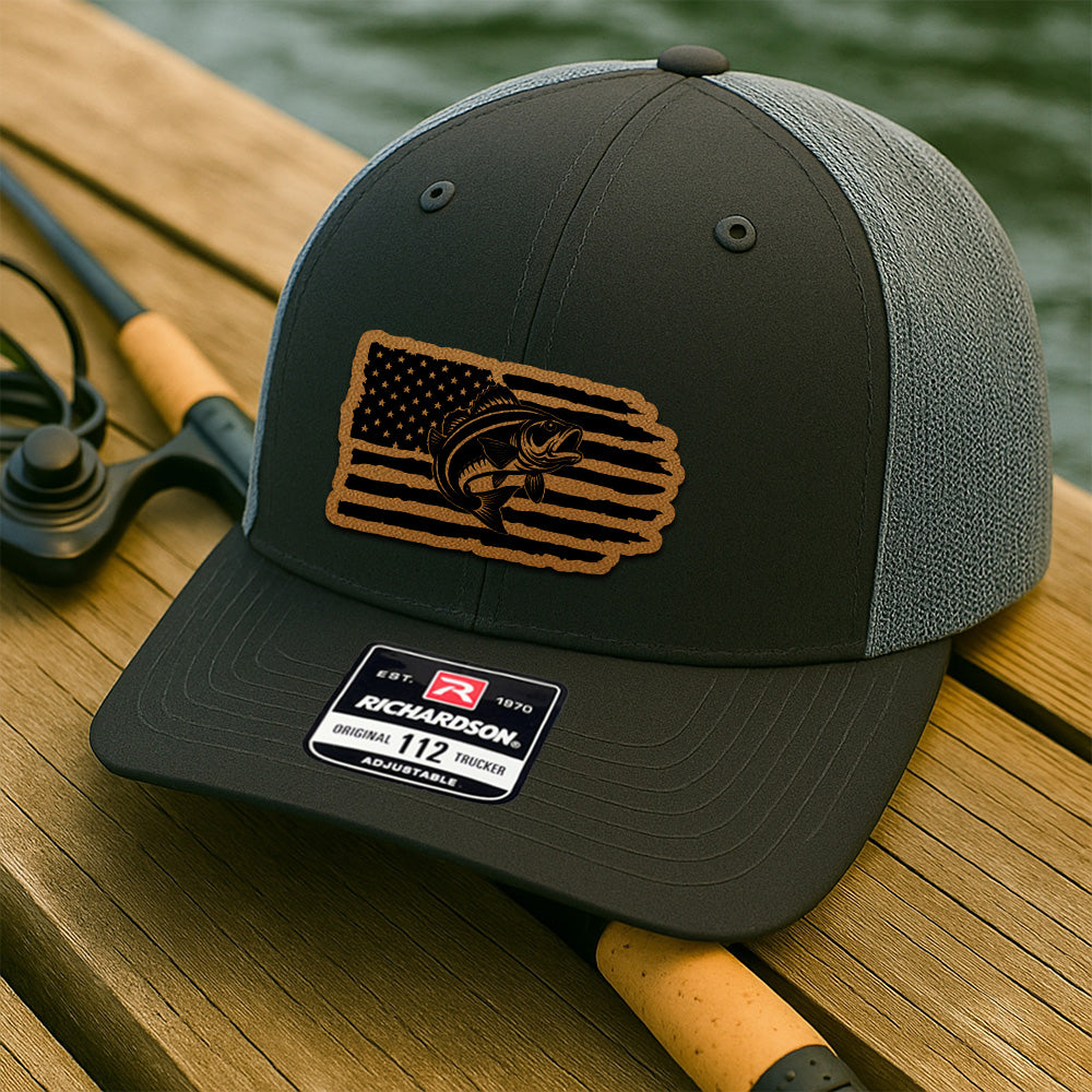 Personalized Fishing Hat with American Flag – Custom Design Leather Patch Cap THUC99MF03