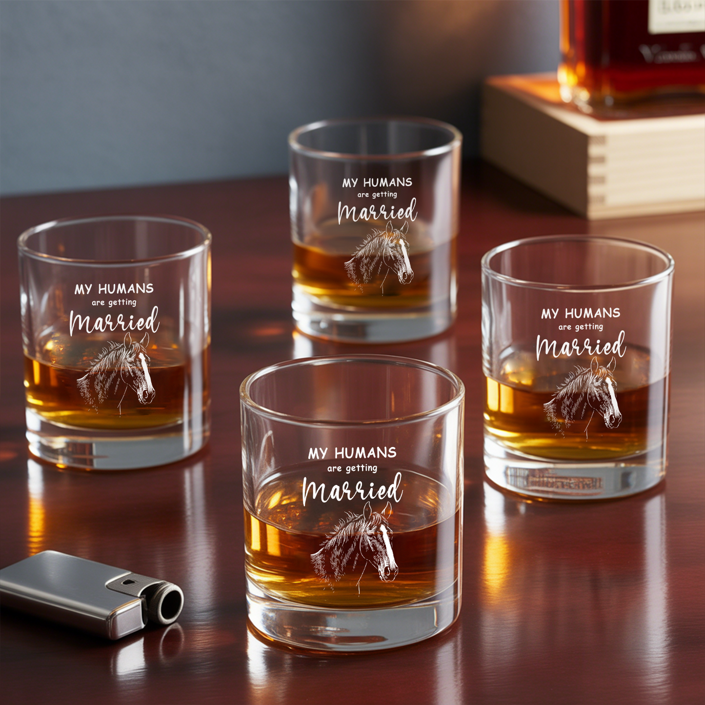 Custom Photo My Humans Are Getting Married Whiskey Glass, Pet Wedding Gift, Gift For Horse Lover, Funny Glass TNNGL37