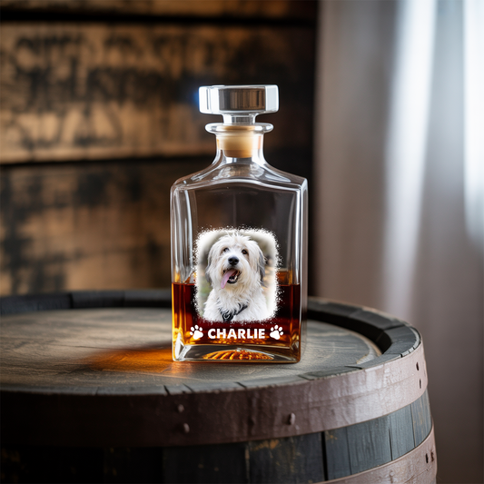 Custom Photo Pet Decanter With Whiskey Glass, Dog Portrait Picture Glass, Dog Dad Gift
