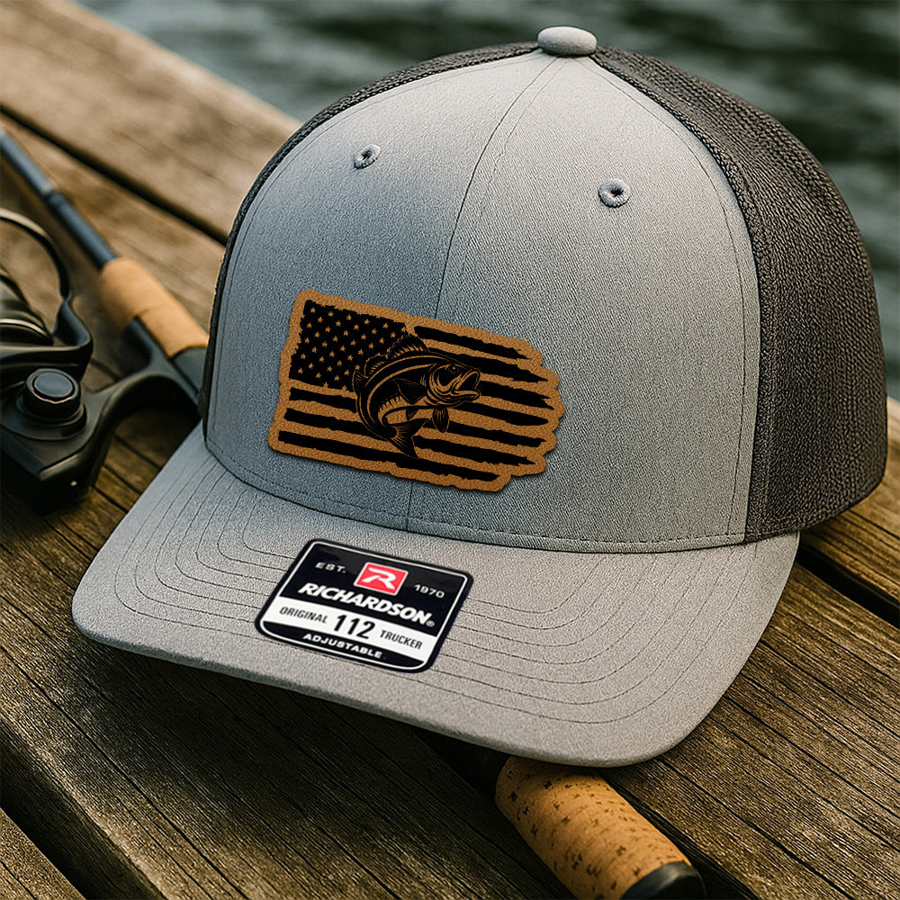 Personalized Fishing Hat with American Flag – Custom Design Leather Patch Cap THUC99MF03