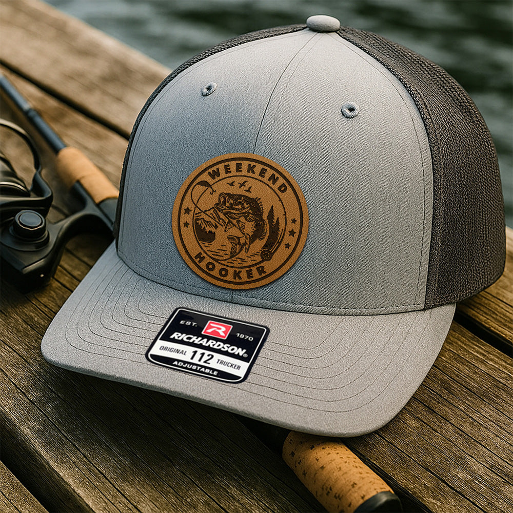 Personalized Fishing Hat for Men – Custom Trucker Cap with Leather Patch – Great Gift for Boyfriend or Fisherman THUC99MF02