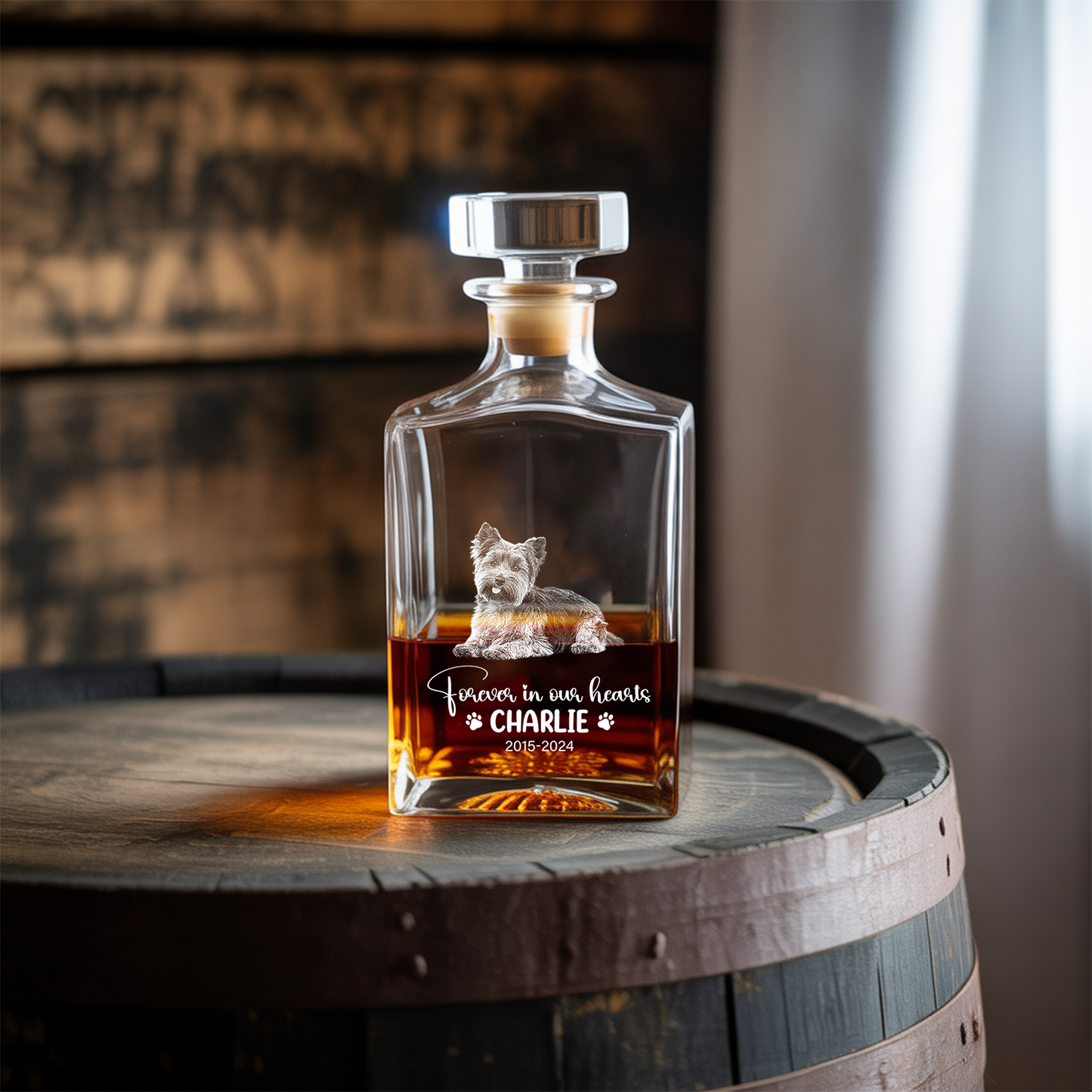 Custom Pet Memorial Photo Decanter With Whiskey Glass, Personalized Photo Dog Cat Memorial Glass, Pet Loss Gift TND075