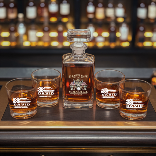 Personalized All Gave Some Some Gave All Decanter Set With Whiskey Glasses, Military Veteran Gift, Gift For Independence Day TND089