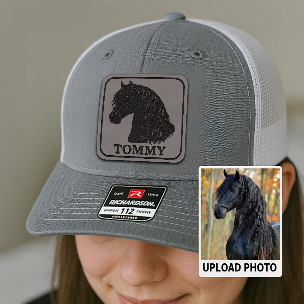 Custom Pet Photo Trucker Hat | Personalized Horse Photo Leather Patch Hat | Horse Portrait Gift THUC99P15