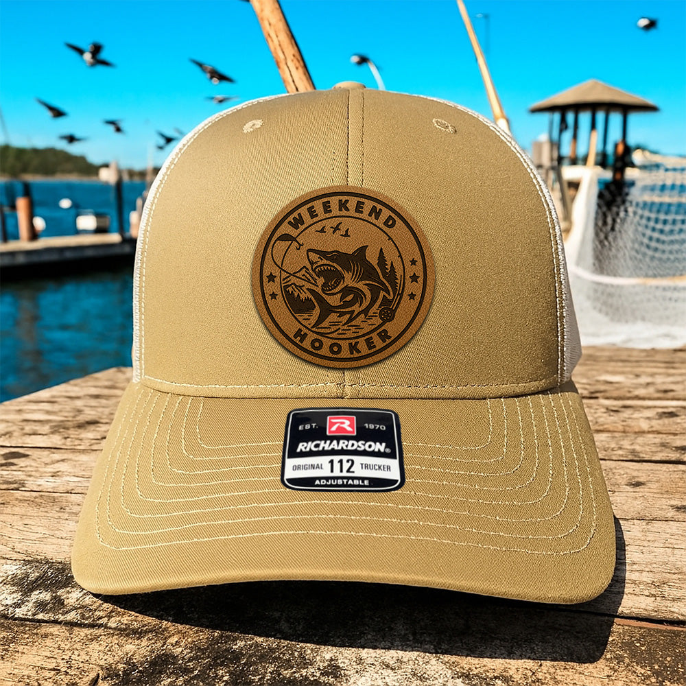 Personalized Fishing Hat with Leather Patch – Custom Trucker Hat Gift for the Weekend Fisherman THUC99MF02