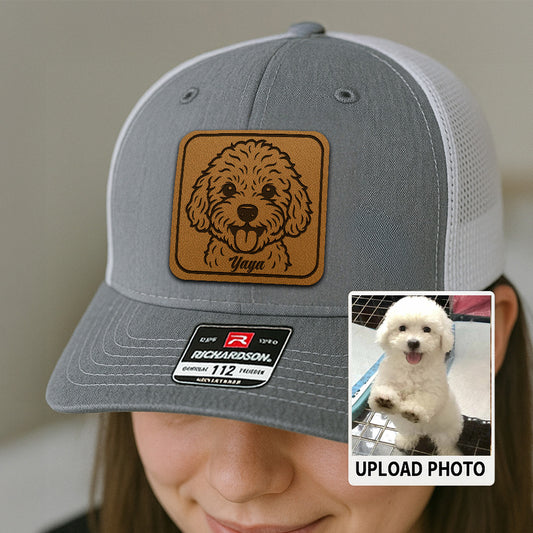 Custom Dog Photo Trucker Hat | Personalized Pet Patch Leather Patch Hat | Dog Memorial Gift TNGANSP024