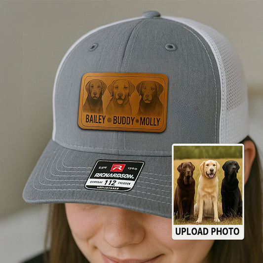 Custom Pet Photo Trucker Hat – Personalized Leather Patch Hat – Dogs Dad Gift – Custom Pet Memorial Hat - Dog Engraved Hat NGOC99A6