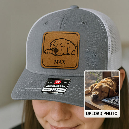 Custom Pet Photo Trucker Hat – Personalized Pet Patch Leather Patch Hat – Dog Lovers Gift – Pet Memorial Gifts TNGANSP003