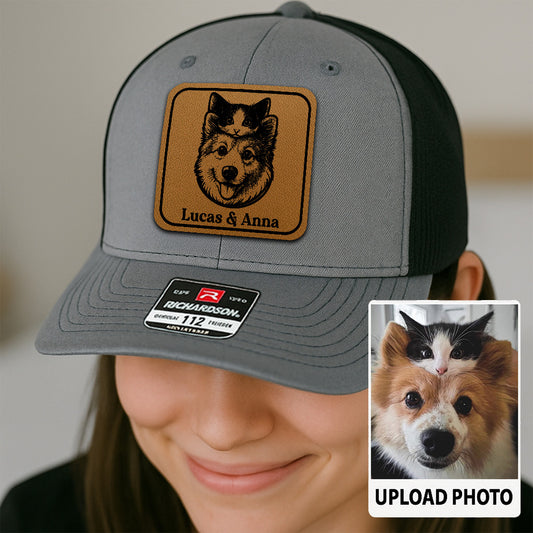 Custom Pet Photo Trucker Hat – Personalized Pet Patch Leather Patch Hat – Dog Lovers Gift – Pet Memorial Gifts TNGANSP004