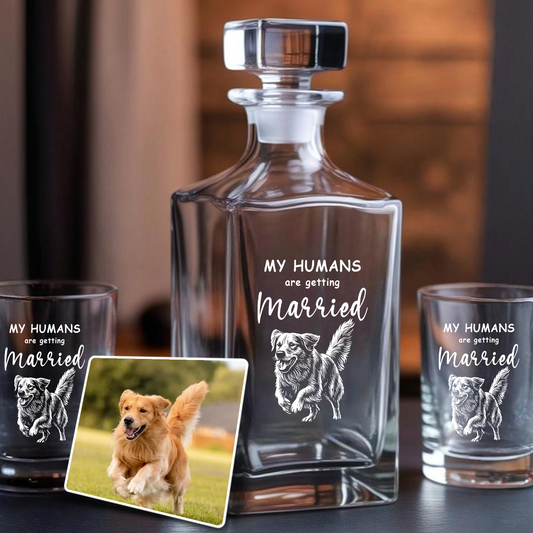 Custom Dog Photo Whiskey Glass And Decanter Set | Personalized My Humans Are Getting Married Decanter | Gift For Dog Lover | Pet Memorial Gift TNN015