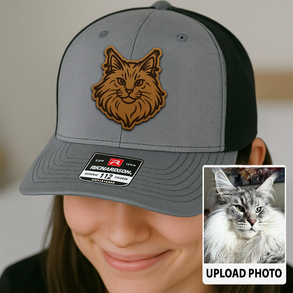 Custom Cat Photo Trucker Hat | Personalized Cat Photo Leather Patch Hat | Gift For Cat Lover TNGANSP028