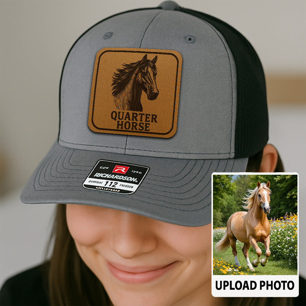 Personalized Horse Photo Leather Patch Hat | Custom Horse Photo Trucker Hat | Gift for Pet Owners THUC99P13
