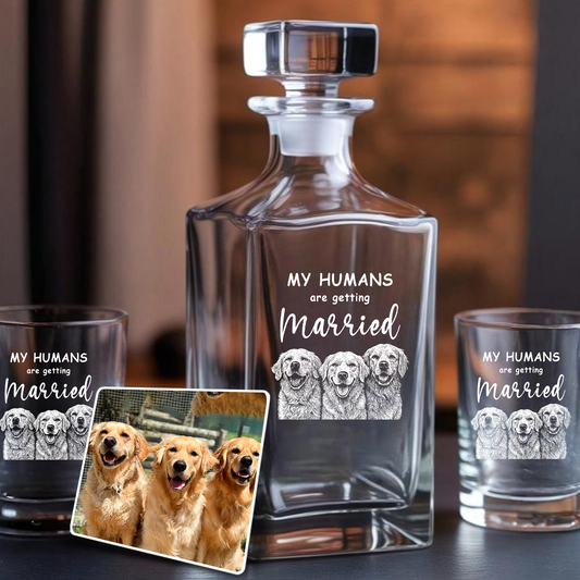 Custom Dog Photo Whiskey Glass And Decanter Set | Personalized My Humans Are Getting Married Decanter | Gift For Dog Lover | Pet Memorial Gift TNN016