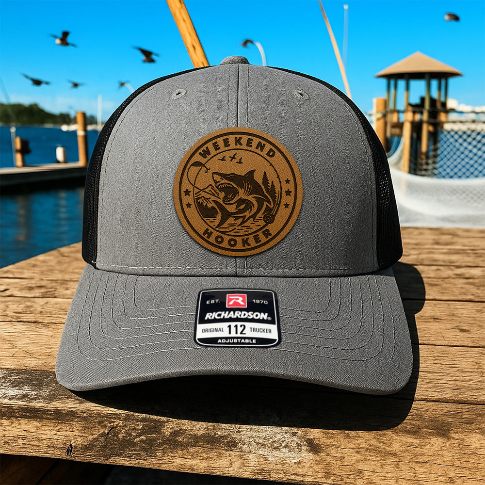 Personalized Fishing Hat with Leather Patch – Custom Trucker Hat Gift for the Weekend Fisherman THUC99MF02