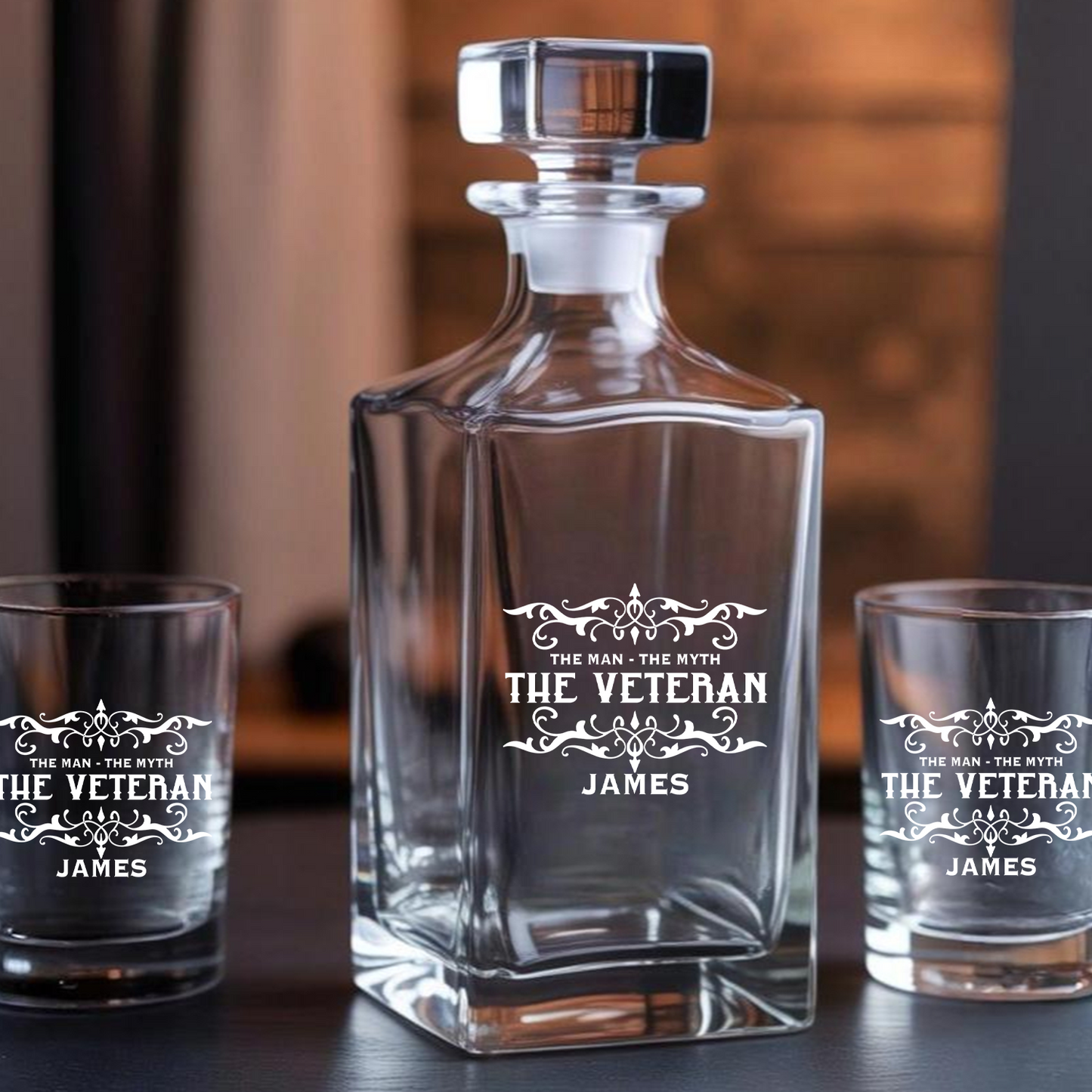 Personalized The Man The Myth The Legend Decanter and Glasses Set, Patriotic Gift for Veterans, Gift For Independence Day TND093