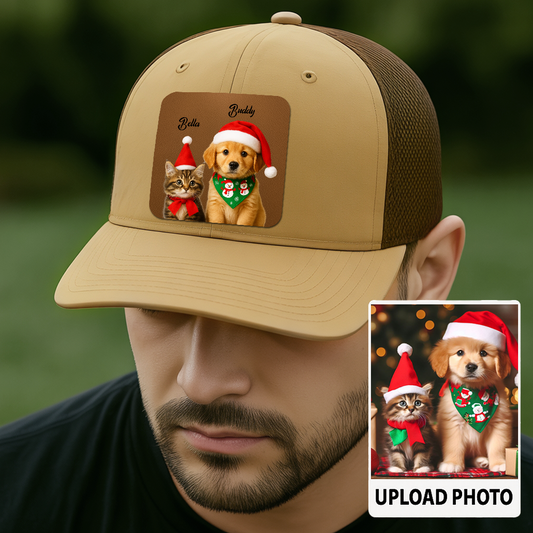 Custom Dog Lover Trucker Hat – Personalized Cap with Pet Photo on Leather Patch – Gift for Pet Owners TH9914